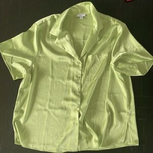 Lime Green Relaxed Fit Satin Topshop Button-Down Shirt